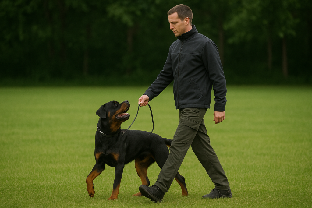 advanced rottweiler training with handler focusing on working dog obedience