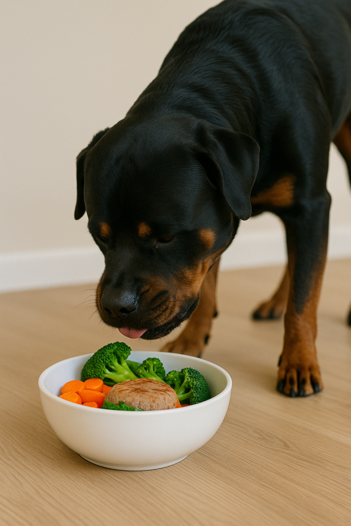 rottweiler eating natural meat based diet